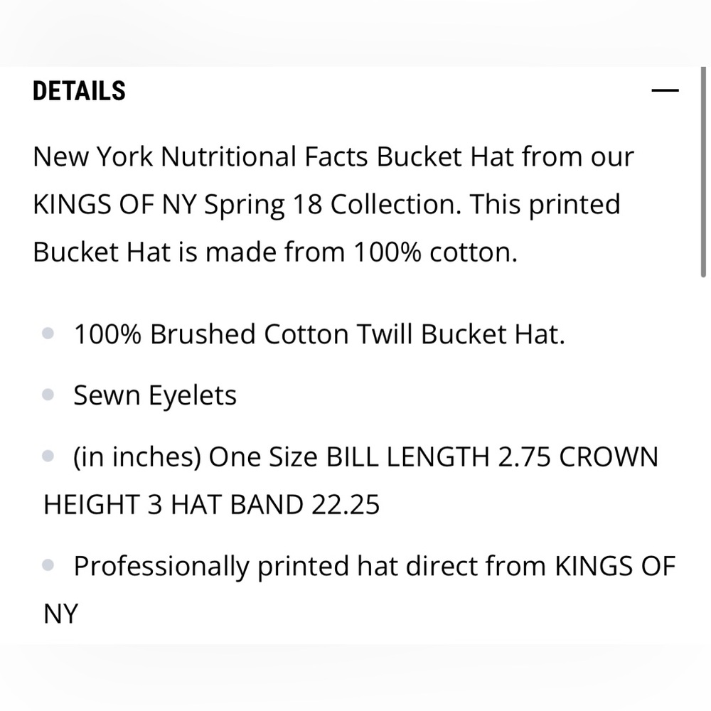 Kings Of New York White 'New York Nutritional Facts' Bucket Hat OS - Picture 5 of 5